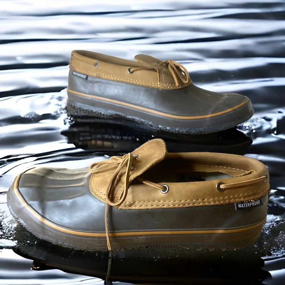 KAMIK DRAKE 2 BROWN WATERPROOF LEATHER & RUBBER LOW BOAT RAIN SHOES 10 medium - Picture 1 of 5
